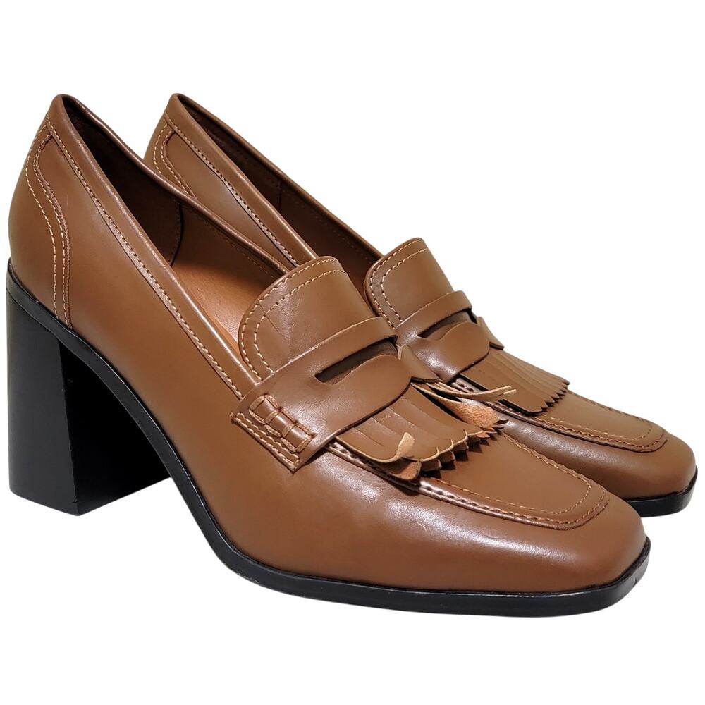 Marc Fisher Women Hamish Block Heel Kiltie Penny Loafers Size US 9.5M Brown